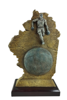 Trofeo baloncesto con balon sobre peana, 39 cm