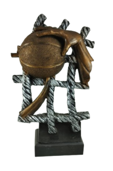 Troféu de basquete com mão agarrando bola, 28 cm