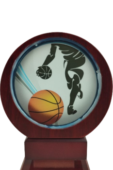 Trofeo baloncesto redondo  con dibujo de baloncesto en el fondo, 19.5 cm