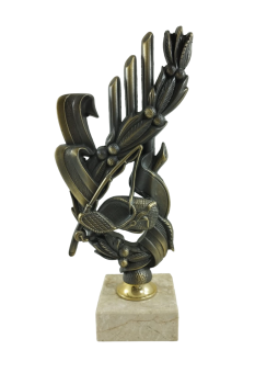 Troféu de pesca com folhas e vara de pescar, 15 cm