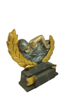 Trofeo nadador con hoja en color dorado , 33 cm