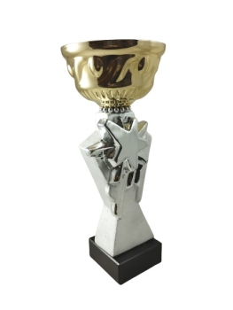 copa trofeo color plateada con adorno de estrella luminosa, 28 cm
