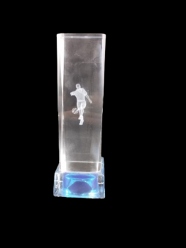 Trofeo cristal futbolista con peana azul , 11.5 cm