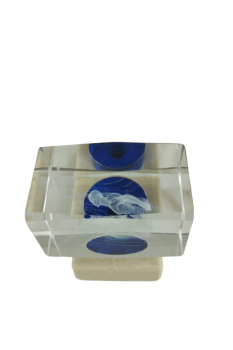Troféu de cristal com nadador em azul, 19 cm