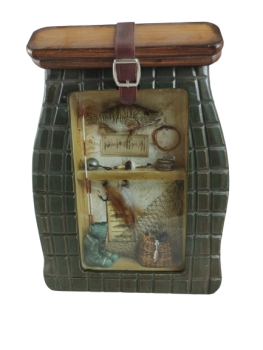 Trofeo cuadro con articulos de pesca, 28 cm