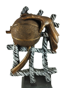 Troféu de basquete com mão agarrando bola, 28 cm