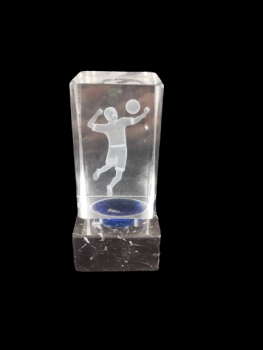 Troféu de vôlei de cristal com silhueta de menino e base preta, 325 cm