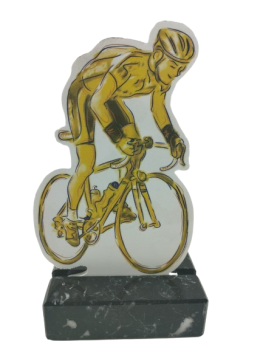 Trofeo ciclista madera sobre peana negra, 19.5 cm