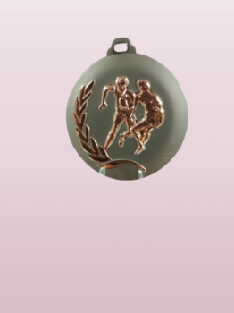 Medalla plateada con jugadores de rugby color bronce , 5.5 cm