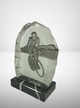 Trofeo bici cristal con peana negra , 15.5 cm