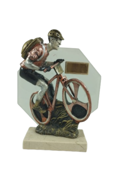 Trofeo ciclista sobre base de cristal y apoyado en granito, 30 cm