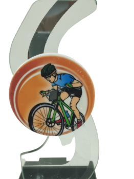 Troféu de ciclista de cristal em base preta, 18.5 cm