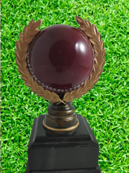 Troféu universal bola vermelha com aplique., 13.5 cm
