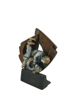 Trofeo judo sobre madera son peana negra, 18 cm