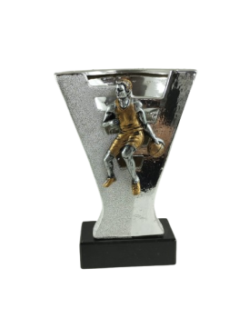 Trofeo baloncesto plateado  con detalles en dorado, 21 cm