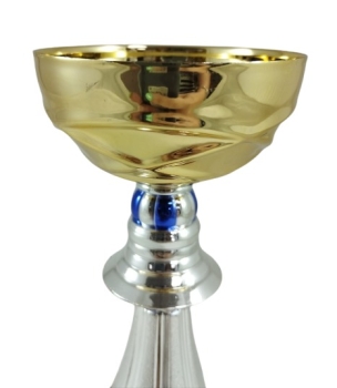 Copa dorada con detalles en color azul, 18 cm