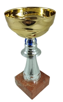 Copa dorada con detalles en color azul, 18 cm