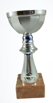 Taça prateada com detalhes azuis, 16 cm