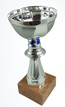 Taça prateada com detalhes azuis, 16 cm