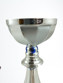 Taça prateada com detalhes azuis, 16 cm