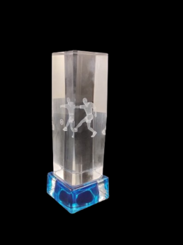 Trofeo cristal futbolista con peana azul , 11.5 cm